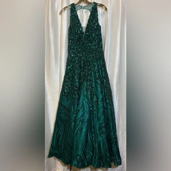 JVN Jovani 60641 Emerald Sequin Prom Ball Gown 6